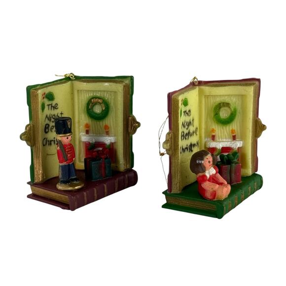 Vintage Book End Shaped Ornaments Set "The Night Before Christmas" Pair - Picture 7 of 10